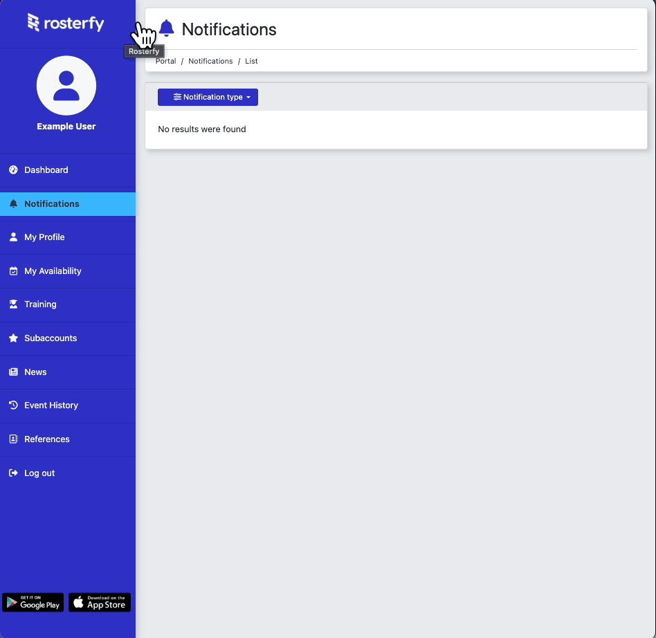 Gif of the volunteer portal, deleting a user.