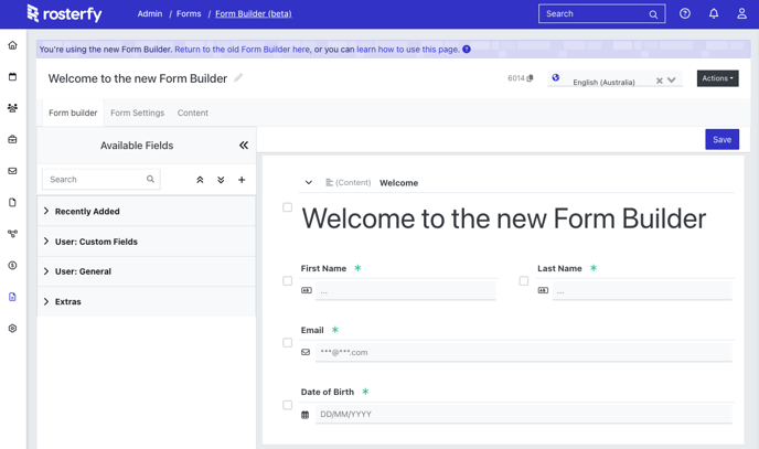 Image of the new Form Builder page.