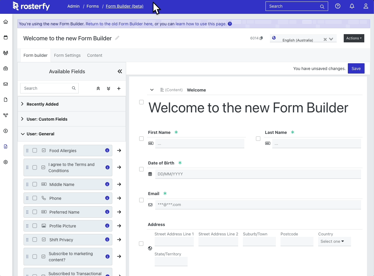 Gif showing how to rearrange the fields on the form.