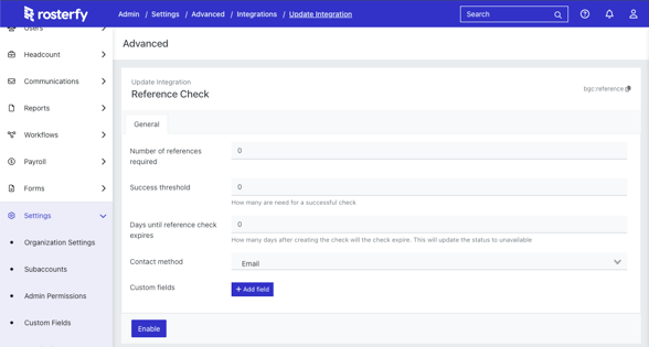 Image of the reference check module within Rosterfy.