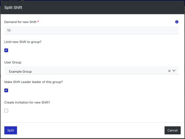 Example of Split Shift, limit to group options.